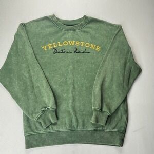 Yellowstone Sweatshirt Dutton Ranch Medium Green Cotton Blend Acid Wash Graphic